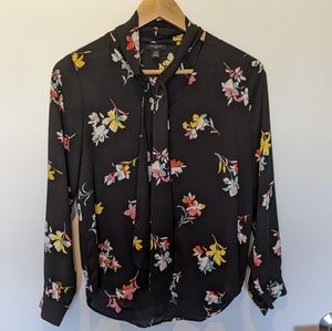 Ann Taylor floral tie neck blouse